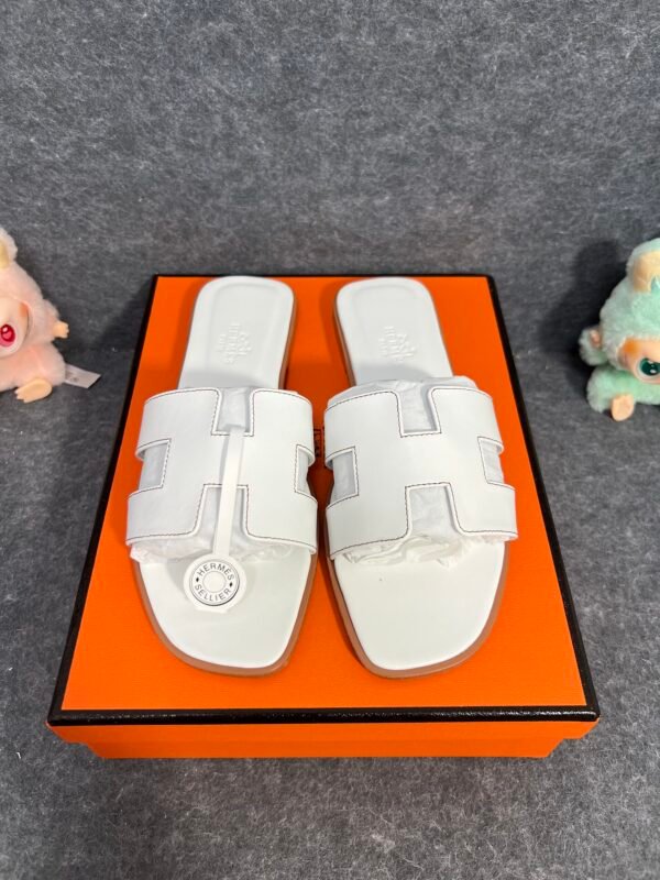 Hermes Oran Sandal Blanc Box Calfskin Leather