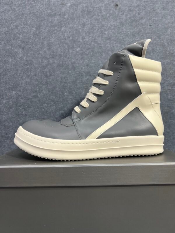 Rick Owens Geobasket High Grey and white